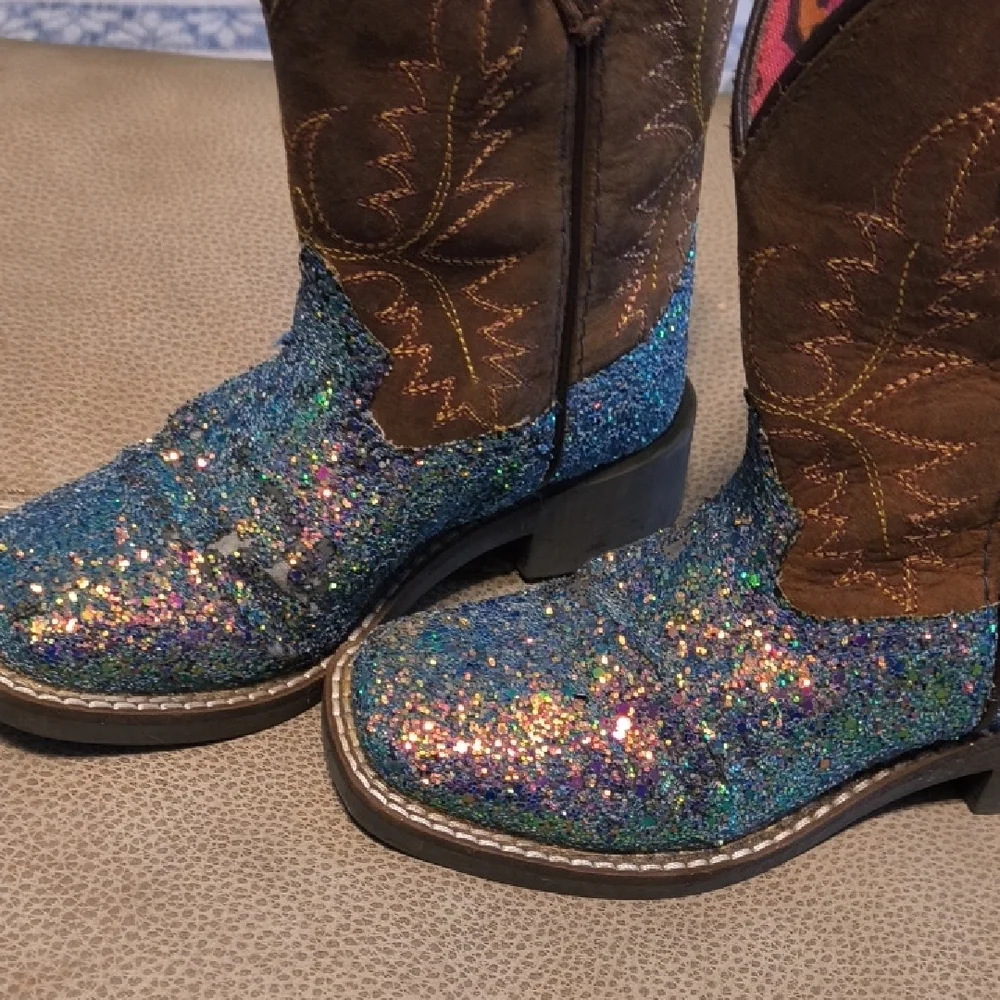 Sparkly Blue and Brown Cowboy Boots